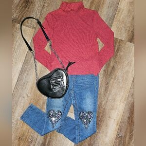 Vigoss 》 Girls' Skinny Jeans with Sequin Hearts | Size 6